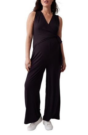 Ingrid & Isabel Knit Wrap Maternity/Nursing Jumpsuit in Black at Nordstrom, Size X-Small