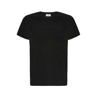 Elisabetta Franchi T-Shirts, female, Black, Size: M Jersey T-shirt with embroidered logo