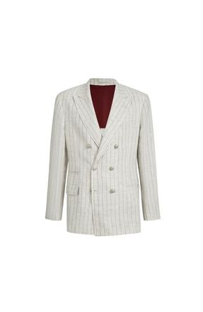 Brunello Cucinelli Chalk stripe twill blazer in Light Grey at Nordstrom, Size 52 It
