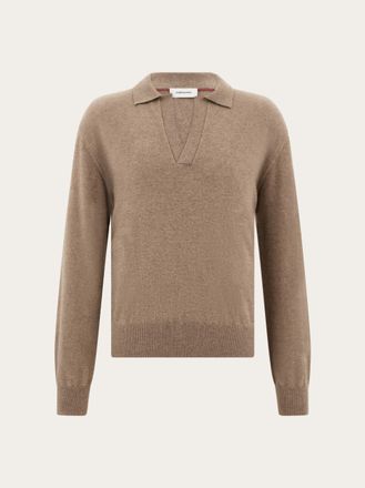 Ferragamo Men Cashmere sweater with polo collar Brown