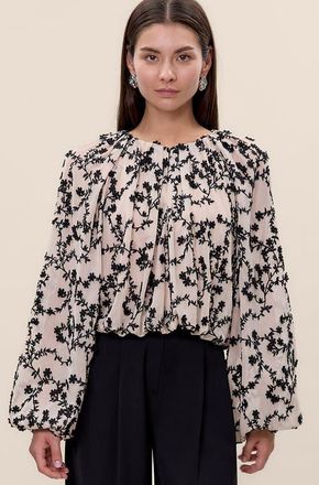 Rebecca Taylor Marisol Bubble Top in Antique White/black at Nordstrom, Size X-Large