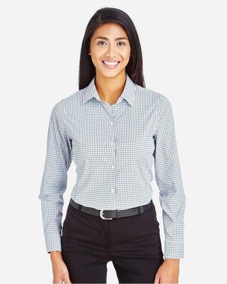 Devon & Jones Womens CrownLux PerformanceMicro Windowpane Woven Dress Shirt