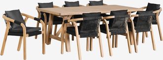Sklum Sklum - Set De Mesa Rectangular (200x100 Cm) Y 8 Sillas De Jard&iacute;n En Madera De Acacia Dubai