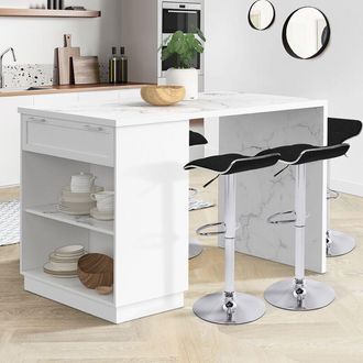 IDMarket Vito 130 Cm Blanco Isla Central De 4 Plazas Con Encimera De M&aacute;rmol Alaska