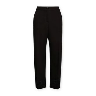 Elena Miro Broeken, Dames, Zwart, 5Xl, Katoen, Geknipte broek met geborduurde afwerking