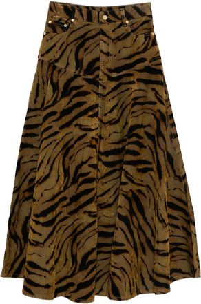 Ganni Tiger-print Denim Maxi Skirt