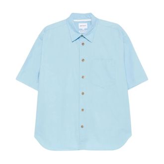Norse Projects Espevik Oversized Faded Pigment Dyed SS Shirt - Heren - Korte mouwen Overhemden - Blauw - M - Polyester - Overhemden