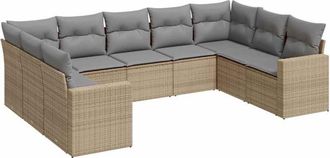 vidaXL Set De Sof&aacute;s De Jard&iacute;n 9 Pzas Con Cojines Rat&aacute;n Sint&eacute;tico Beige Vidaxl