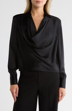 L'agence Lotus Cowl Neck Long Sleeve Silk Top in Black at Nordstrom Rack, Size X-Small