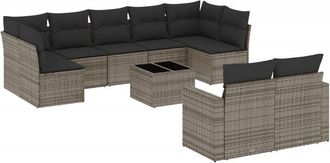 vidaXL Set De Sof&aacute;s De Jard&iacute;n 10 Pzas Con Cojines Rat&aacute;n Sint&eacute;tico Gris Vidaxl