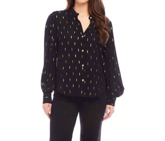 Karen Kane Mariat Metallic Shirred Sleeve Top In Black, Gold, Silver
