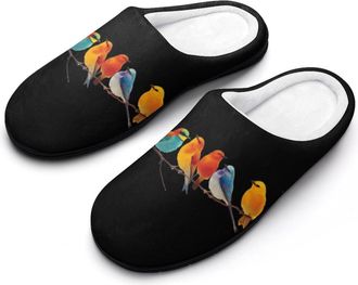 Generic Colorful Birds Funny Mens Cotton Slippers Soft Non-Slip Rubber Sole House Slipper Indoor Outdoor