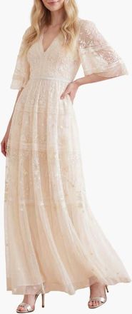Needle & Thread Lottie Lace Gown in Champagne at Nordstrom, Size 10