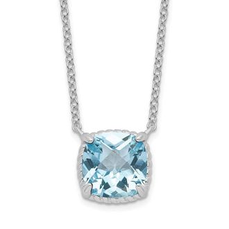 Diamond2Deal Sterling Silver Rhodium-plated Square Blue Topaz Pendant Necklace