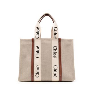 Chlo&eacute; Large Woody Linen Tote Bag