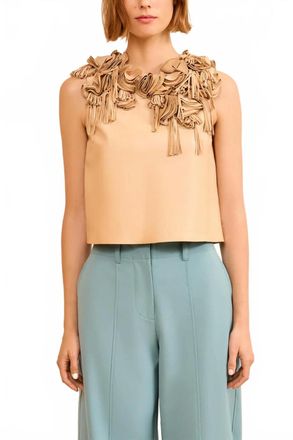 Ulla Johnson Marlowe Floral Applique Leather Top In Alabaster