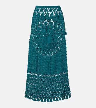 Paco Rabanne Gonna midi in cotone crochet