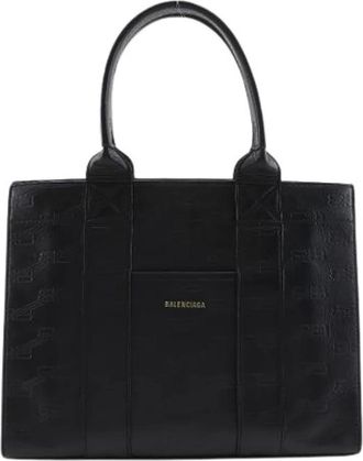 Balenciaga Pre-owned Tote Bags, male, Black, Size: ONE SIZE Pre-owned Hardware BB Monogram Leather Handbag