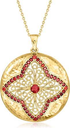 Ross-Simons Garnet Filigree Pendant Necklace in 18kt Gold Over Sterling