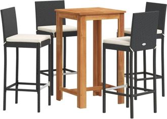 vidaXL Mesa Y Taburetes De Jard&iacute;n 5 Pzas Madera Acacia Rat&aacute;n Pe Negro Vidaxl