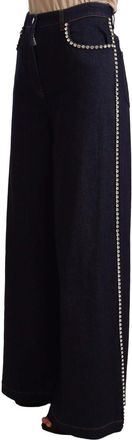 Dolce & Gabbana Womens Dark Blue Crystal Embellished Flare Jeans Cotton Clothing