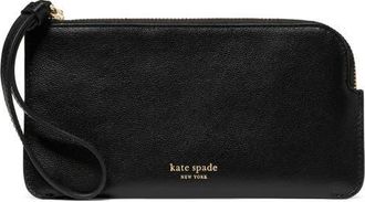Kate Spade New York small zippy pebble leather wristlet in Black at Nordstrom