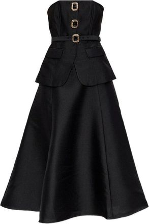 Self Portrait Black Midi Dress With Fitted Bodice