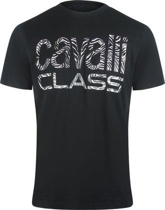 Cavalli Opvallend Zebraprint Logo Zwart T-shirt