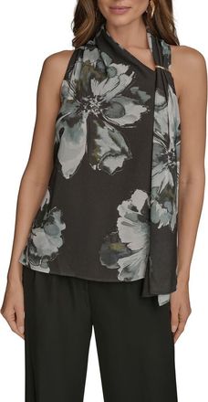 DKNY Print Side Drape Sleeveless Top in Black/grey Multi at Nordstrom, Size X-Large