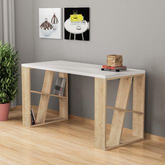 Decortie Honey Modern Desk with Bookshelf Legs 137cm in Natural | Size: 1 Pack