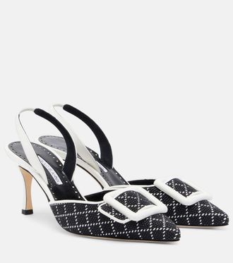 Manolo Blahnik Maysli raffia-effect slingback pumps