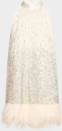 Alice & Olivia Erna Sequined Feather-Trim Mini Dress