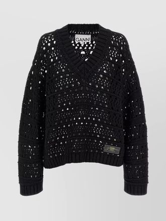 Ganni crochet v-neck jumper