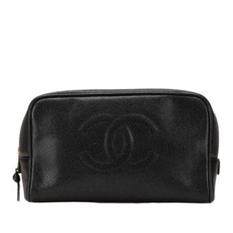 Chanel Pre-owned Clutches, female, Black, Size: ONE SIZE Pre-owned Coco Mark Caviar Pouch
