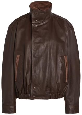 Christophe Lemaire High-neck Leather Jacket - Chocolate - M (UK12 / M)