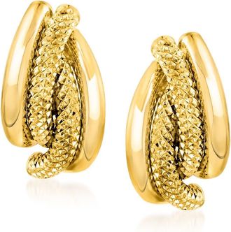 Ross-Simons Italian Textured and Polished 18kt Yellow Gold Earrings