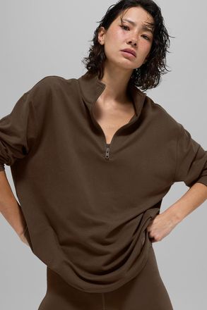 Alo | Double Take Long Sleeve 1/4 Zip Sweatshirt in Espresso Brown, Size: Medium