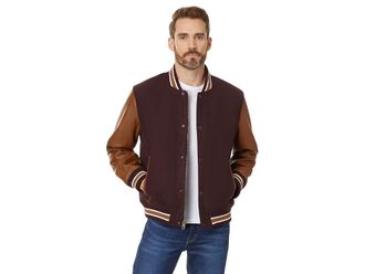 Levi's Wool Blend Mixed Media Varsity Jacket Mens Jacket Port Body/Brown Sleeves : LG
