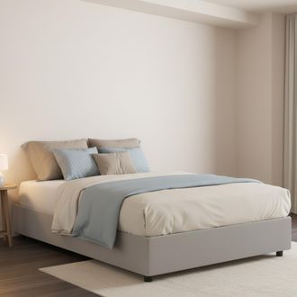 Dmora Cama De Plaza Y Media Anna, Cama Contenedor Con Tapizado En Ecopiel, 100% Made In Italy, Apertura Frontal, Con Colch&oacute;n Cm 120x190 Incluido, Blanco, Co