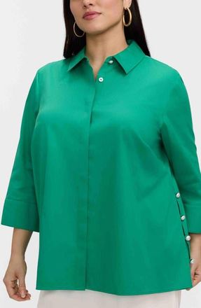 Foxcroft Beatrice Side Button Shirt in Kelly Green at Nordstrom, Size 2X