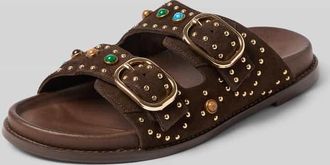 Inuovo Slipper aus echtem Leder mit Ziersteinbesatz in Dunkelbraun, Gr&ouml;&szlig;e 36