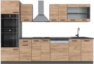 Vicco Cucina componibile R-Line, Quercia dorata/antracite, 300 cm con armadio alto, senza piano di lavoro