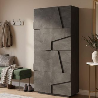 Dmora Zapatero Dlerd, Mueble Multiusos Con 4 Puertas Batientes, Zapatero De Entrada, 100% Made In Italy, Cm 81x38h167, Pizarra - Dmora