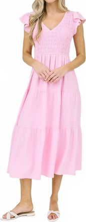 Blu Pepper Flutter Sleeve Midi Dress In Light Pink
