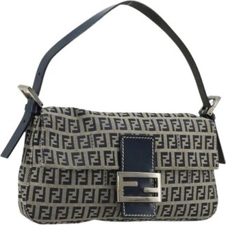 Fendi Pre-owned Shoulder Bags, female, Blue, Size: ONE SIZE Pre-owned Zucchino Canvas Shoulder Bag