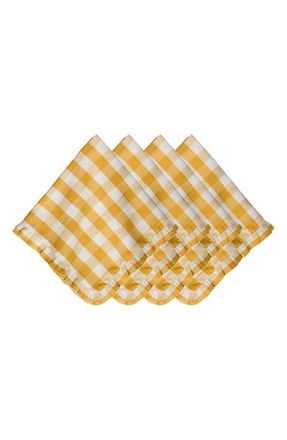 Juliska Gingham Ruffle Set of 4 Cotton & Linen Napkins in Sunshine at Nordstrom