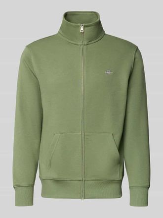 GANT Regular Fit Sweatjacke mit Stehkragen Modell Gield in Oliv, Gr&ouml;&szlig;e XXXL