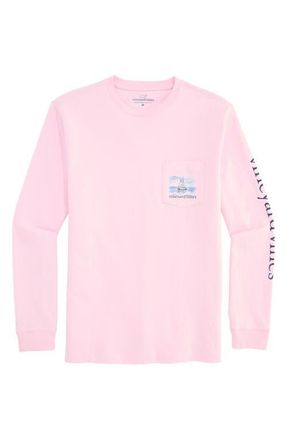 Vineyard Vines Shining Sea Long Sleeve Cotton Graphic Pocket T-Shirt in Pink Drink at Nordstrom, Size Xx-Large