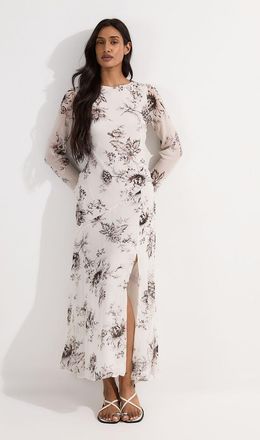 Karen Millen Womens Petite Sheer Viscose Georgette Sketchy Floral Deep V Woven Halter Neck Dress - Size 12 UK