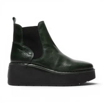 FLY London dames groene leren Chelsea enkelplatformlaarzen - HELY268